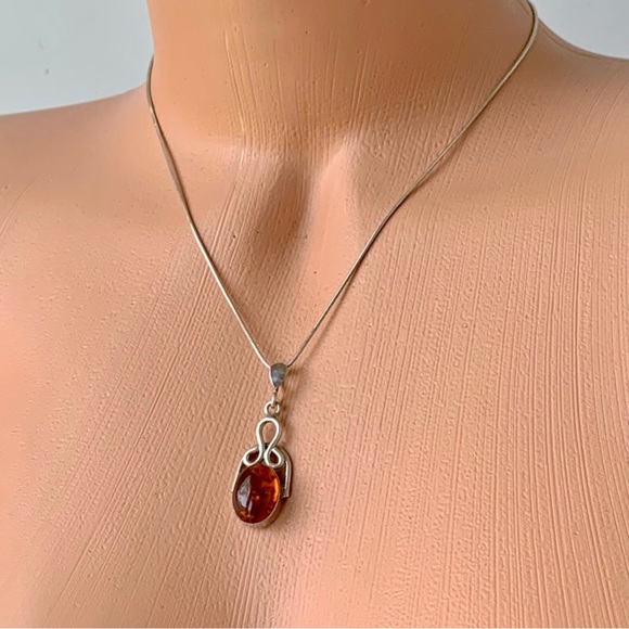 🌸Necklace🌸 925 sterling silver orange amber - Picture 3 of 11